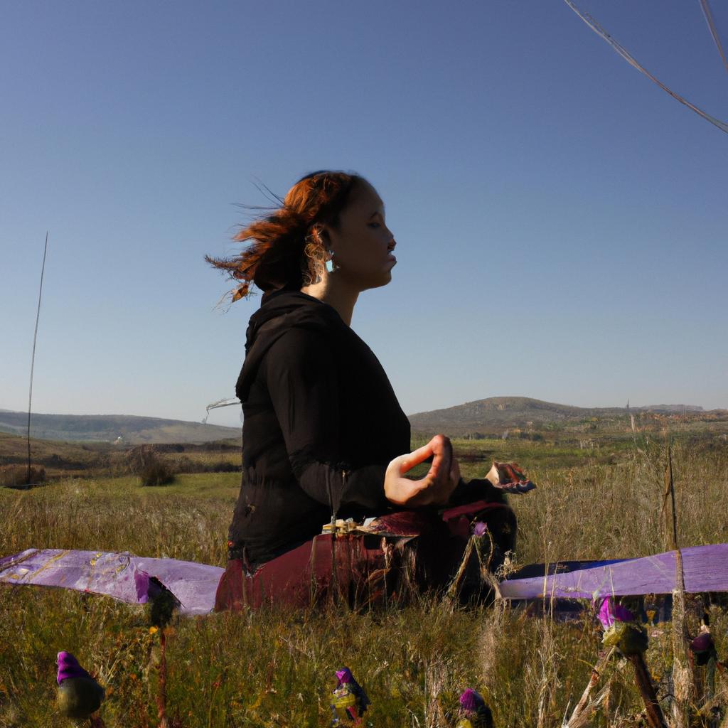 Person meditating in peaceful environment