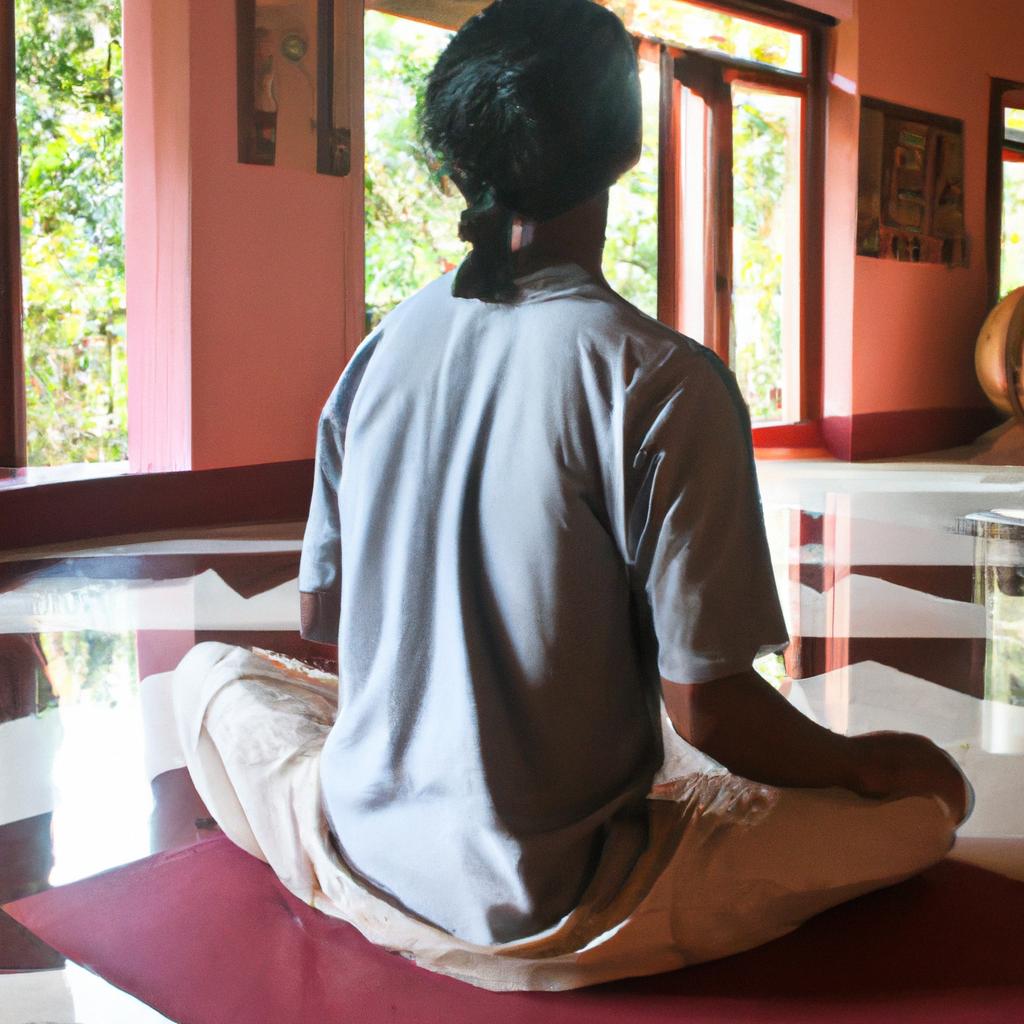 Person meditating in meditation center